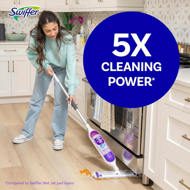 Swiffer مجموعة ممسحة متعددة الأسطح PowerMop لتنظيف الأرضيات، تشمل ممسحة PowerMop، 2 قطع إضافية من وسادة المسح، 1 محلول تنظيف برائحة منعشة و 2 بطاريات - Image 3